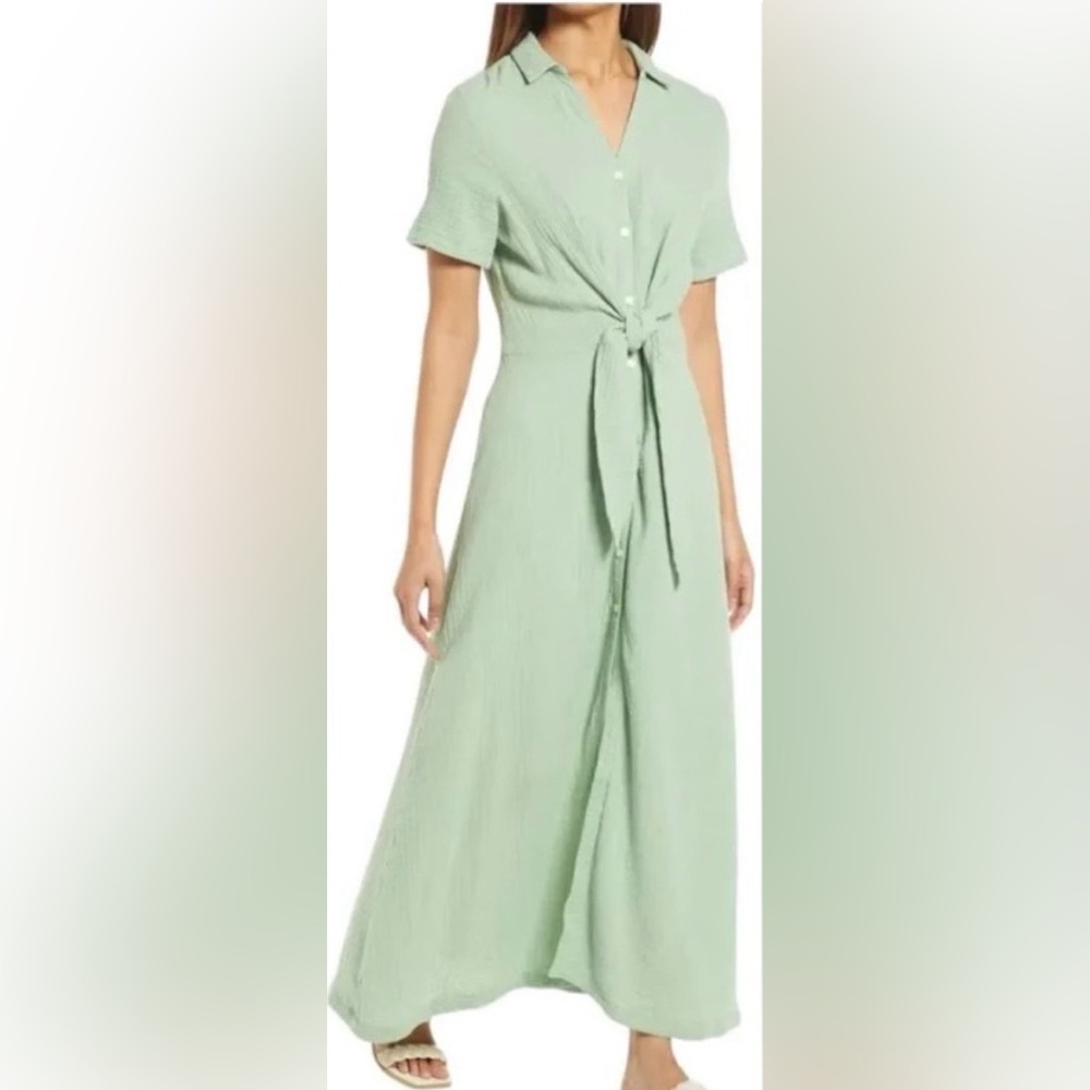 Caslon Sage Green Wrap-Style Midi Dress